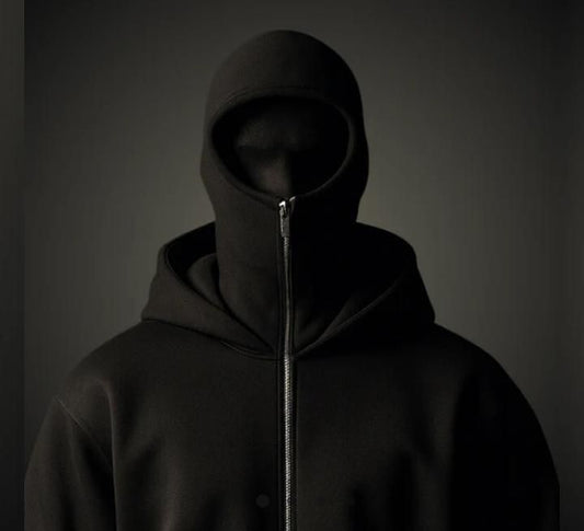 Men’s Black Zipper Hoodie with Built-in Face Mask – Full Sleeve Streetwear