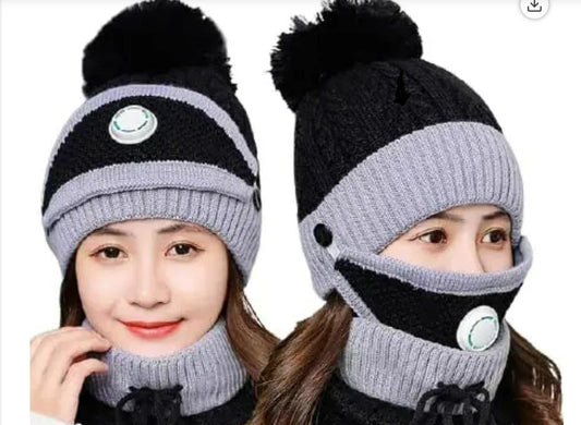 Unisex Winter Knit Beanie Hat & Neck Warmer Set – Wool Blend Cold Protection