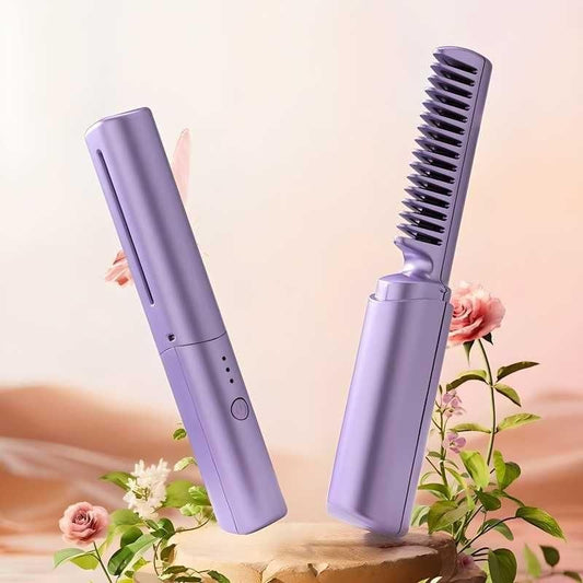 Meneflix Portable Mini Cordless Hair Straightener – Rechargeable Adjustable Hot Comb