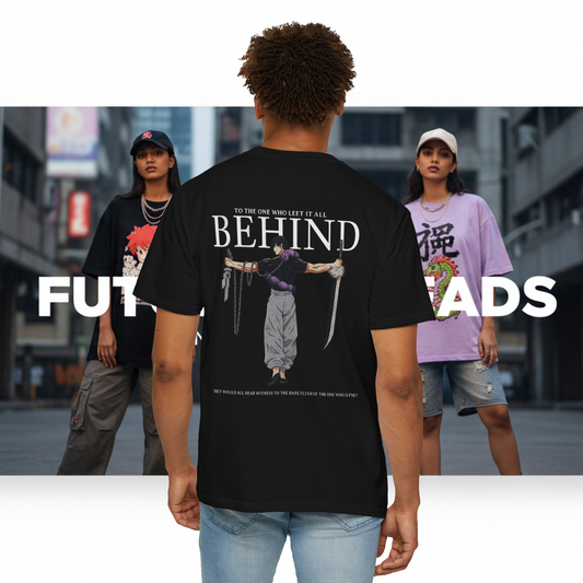 “Behind the Warrior” Oversized Anime Graphic T-Shirt – Unisex Streetwear