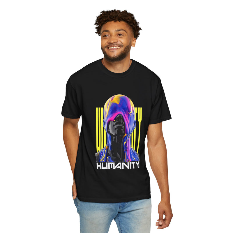 Humanity Neon Drip Graphic Oversized T-Shirt – Futuristic Abstract Face Streetwear Tee