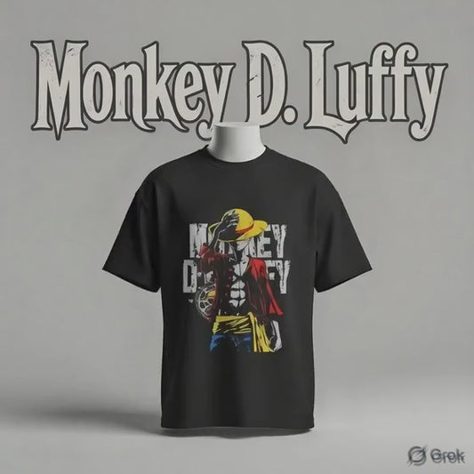 Monkey D. Luffy Anime Oversized T-Shirt for Men & Women | One Piece Graphic Printed Black Cotton Tee | Streetwear Otaku Drop Shoulder Tshirt